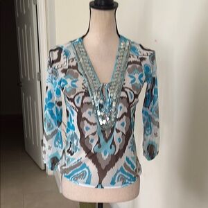 INC petite small see thru sequin shirt 817